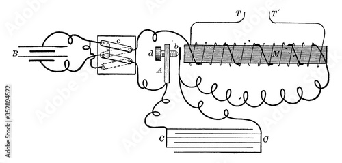 Induction Coil or Rhumkorff coil, vintage illustration. photo