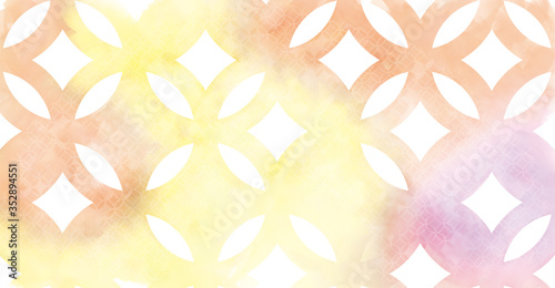 水彩で描いた暖色系の七宝柄