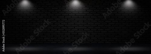 Black texture with cement and brick wall studio room , interior texture for display products,wall background.. © chiew