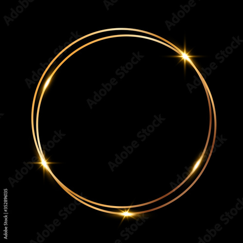 Golden shiny glowing frame isolated over black