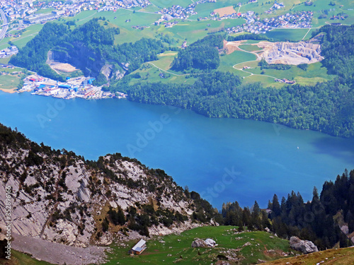 View of Lake Alpnachersee from the Pilatus mountain range in the Emmental Alps, Alpnach - Canton of Obwalden, Switzerland (Kanton Obwalden, Schweiz) photo