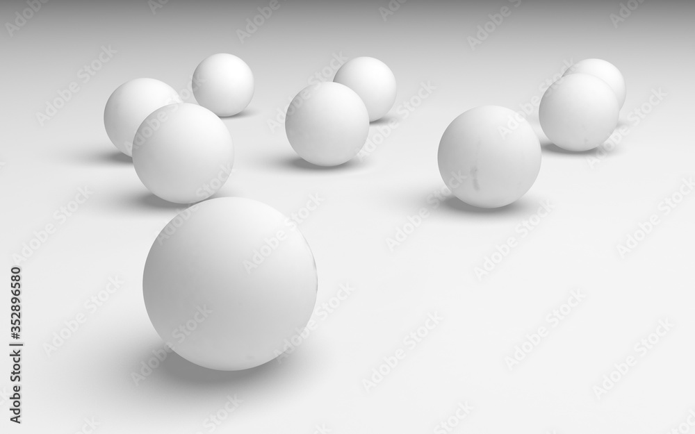 White abstract background. Set of white balls isolated on white backdrop. 3D illustration White abstract background. Set of white balls isolated on white backdrop. 3D illustration