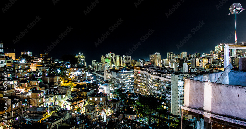 ipanema neighborhood at night seen from the top of the cantagalo hill in Rio de Janeiro.