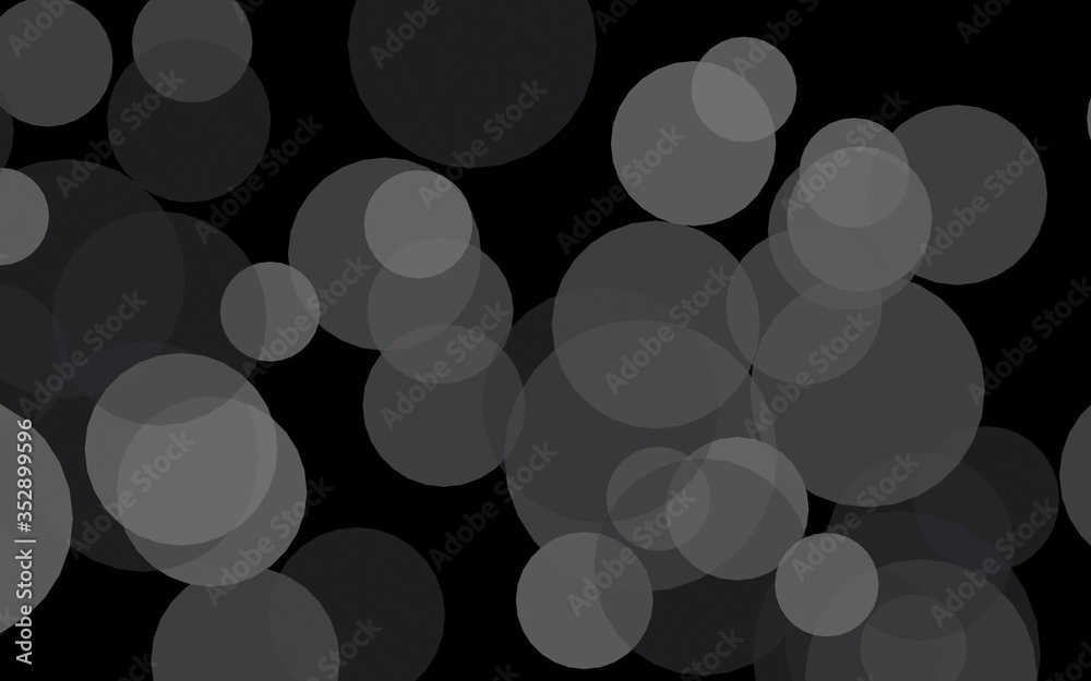 Gray translucent circles on a dark background. Gray tones. 3D illustration Gray translucent circles on a dark background. Gray tones. 3D illustration