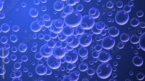 bubbles underwater in deep blue sea