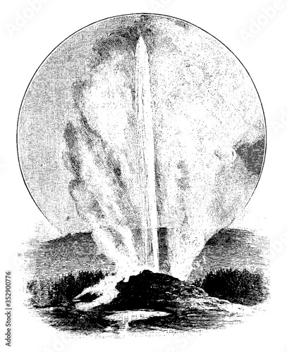 geyser in eruption, vintage illustration.