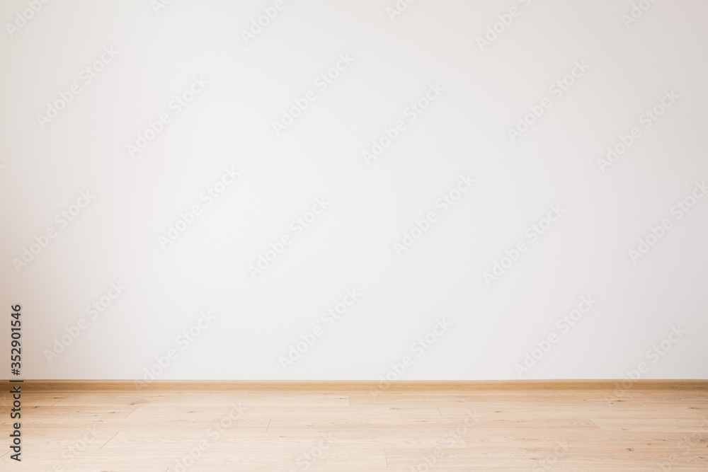 grey empty wall and wooden beige floor - obrazy, fototapety, plakaty 