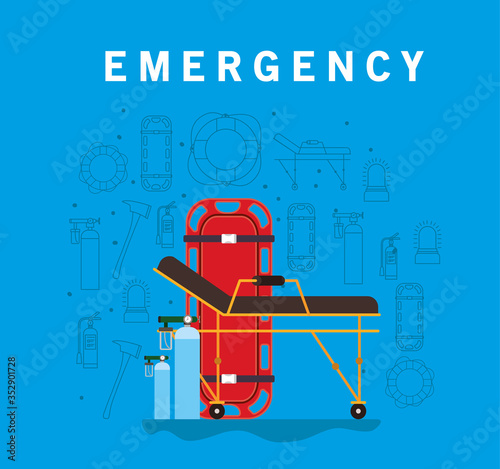 Emergency stretcher and oxygen cylinders vector design