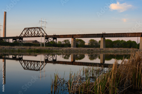railway bridge over the river photo