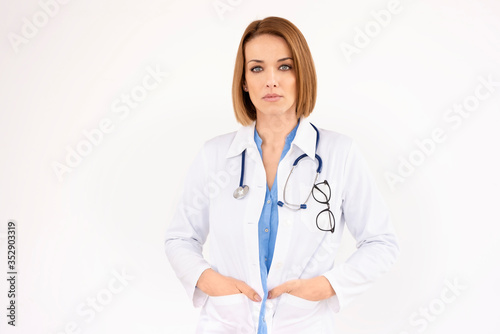 Female doctor portrait at isolated white background