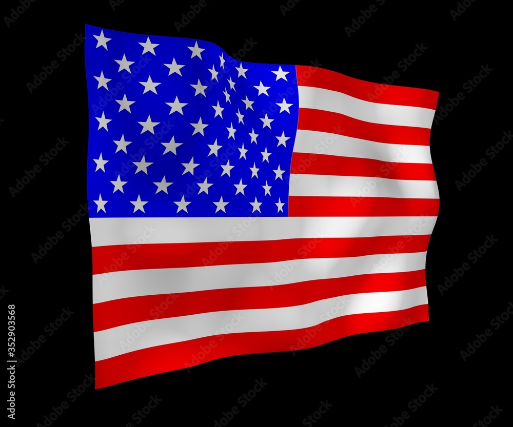 Fototapeta premium Waving flag of the United States of America on a dark background. Stars and Stripes. State symbol of the USA. 3D illustration