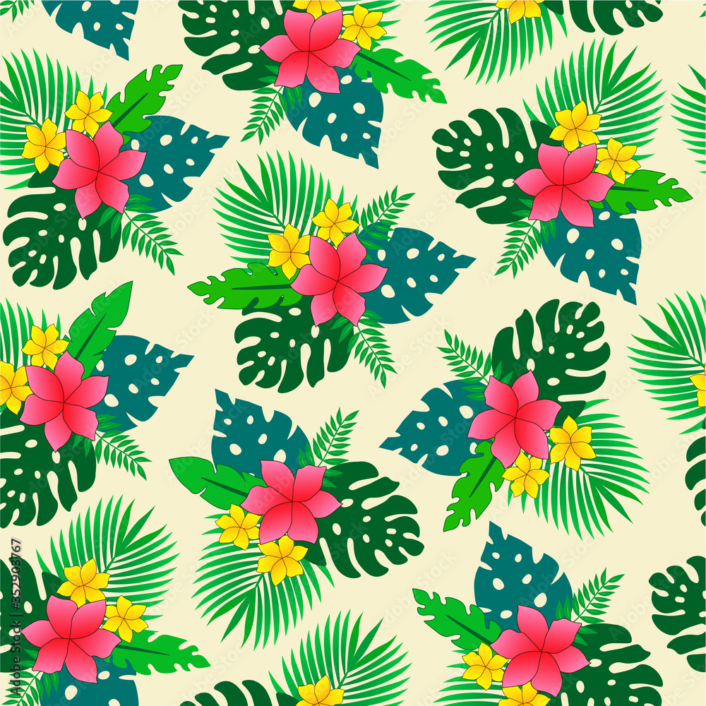 Vector seamless pattern with tropical flowers Vector seamless pattern with tropical flowers
