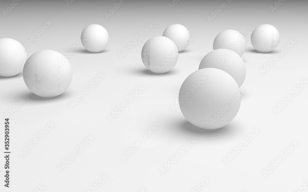White abstract background. Set of white balls isolated on white backdrop. 3D illustration White abstract background. Set of white balls isolated on white backdrop. 3D illustration