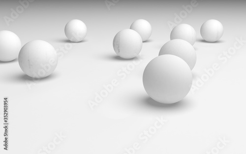 White abstract background. Set of white balls isolated on white backdrop. 3D illustration