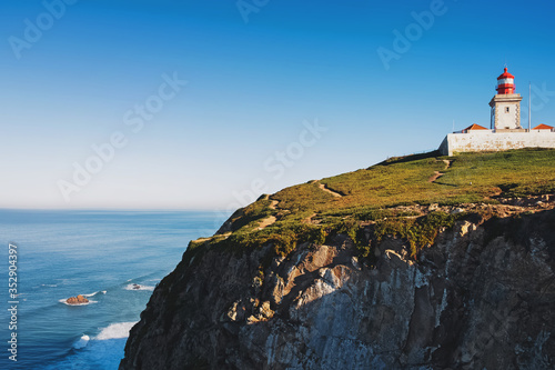 Cabo da Roca famous lighthouse on the cliff,