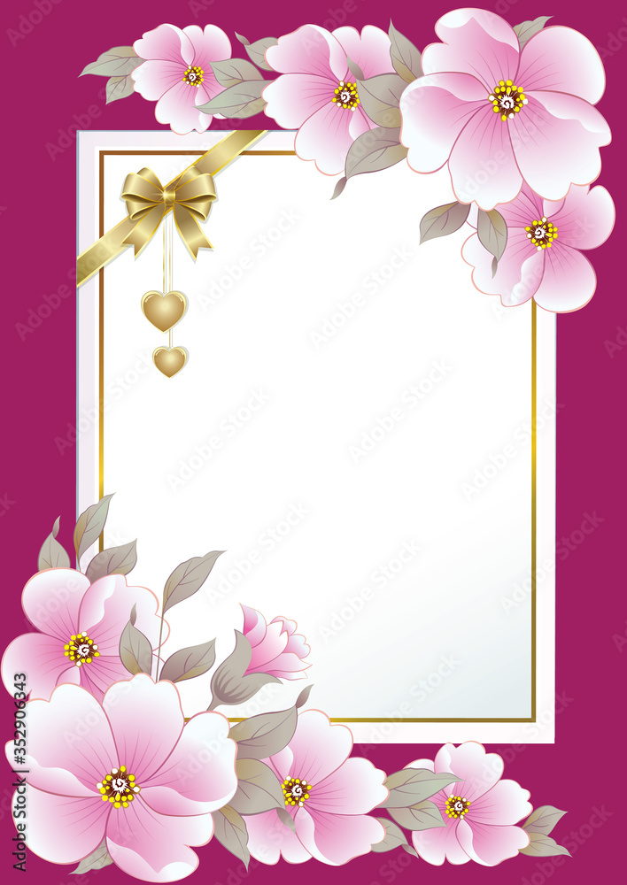 Greeting card with flowers and a sheet of paper. Vector illustration