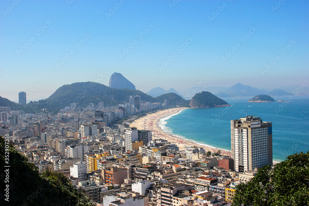 Copacabana beach, seen from the top of the Cantagalo hill in Rio de Janeiro.