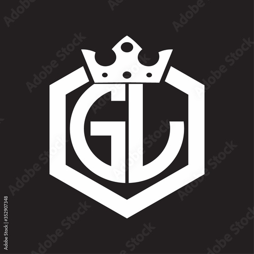 GL Logo monogram rounded by hexagon shape with crown design template