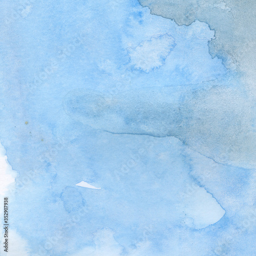 Watercolor illustration. Texture. Watercolor transparent stain. Blur, spray. Blue and gray.