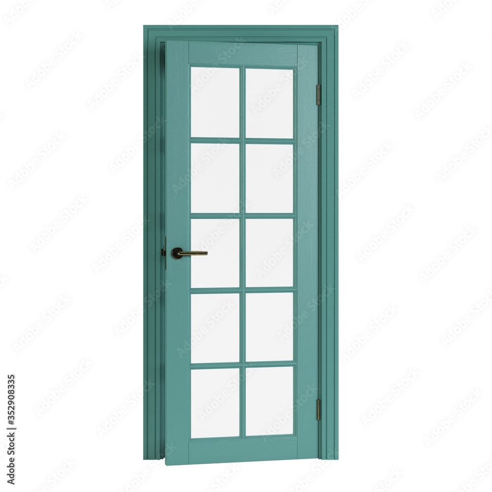 Wooden door isolated on white background. 3D rendering.