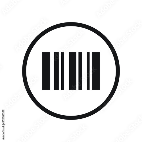 Black round single scanning barcode on phone screen icon, simple ecommence business coding flat design interface element for app logo ui ux web button banner, vector isolated on white background