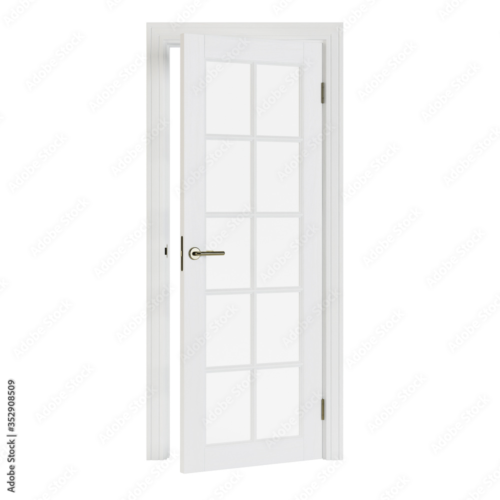 Wooden door isolated on white background. 3D rendering. Wooden door isolated on white background. 3D rendering.