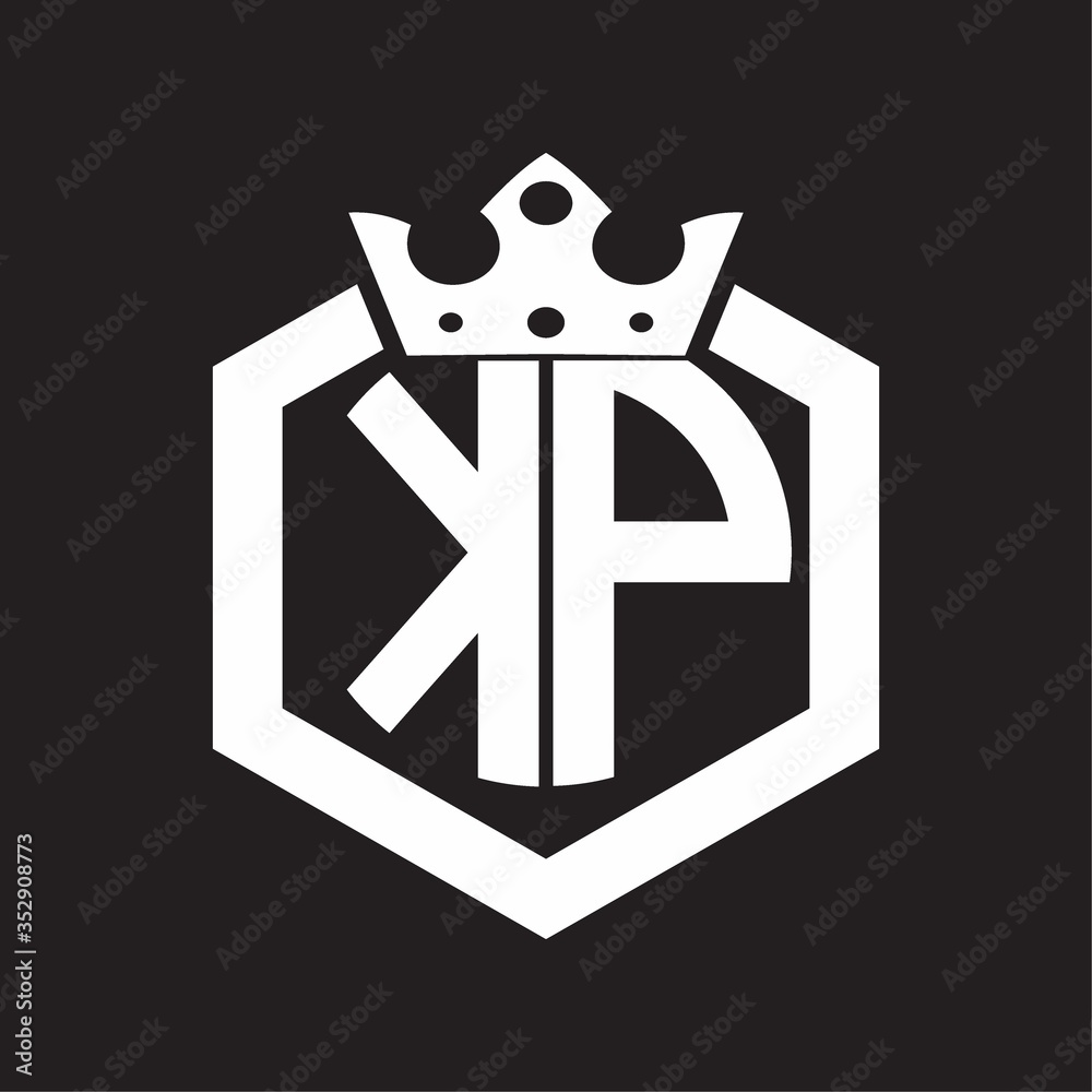 KP Logo monogram rounded by hexagon shape with crown design template ...