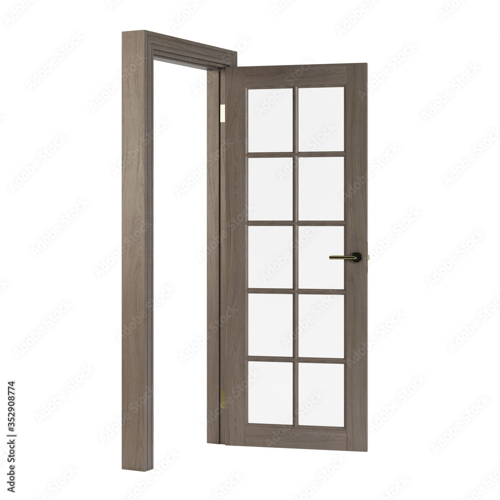 Wooden door isolated on white background. 3D rendering. Wooden door isolated on white background. 3D rendering.
