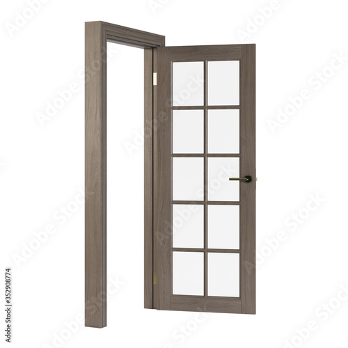 Wooden door isolated on white background. 3D rendering.