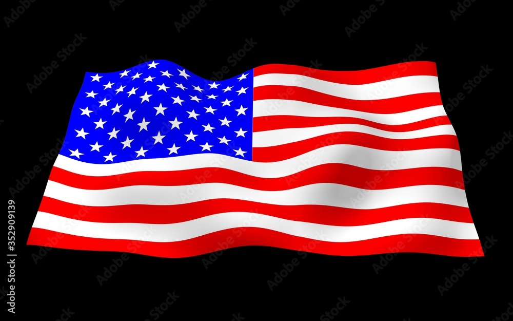 Fototapeta premium Waving flag of the United States of America on a dark background. Stars and Stripes. State symbol of the USA. 3D illustration