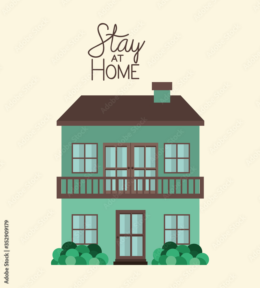Obraz premium Stay at home and green house building vector design