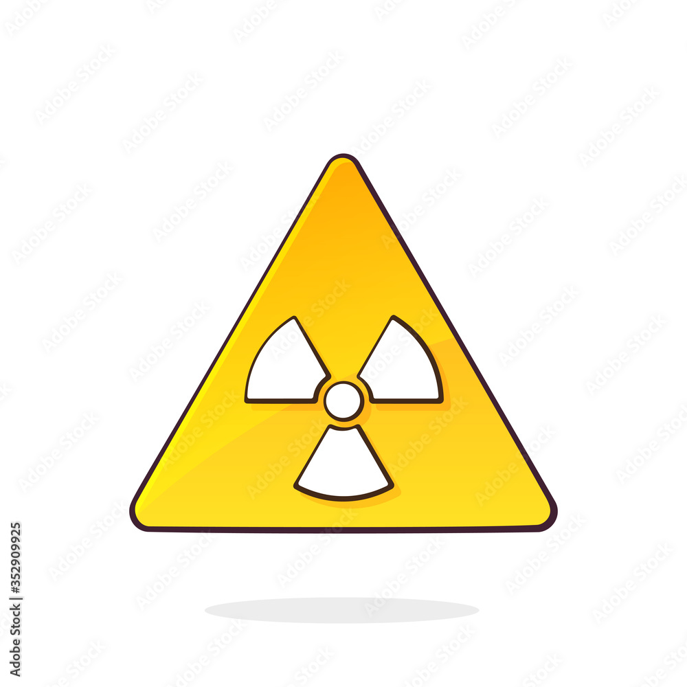 Ionizing radiation hazard symbol. Game and x-rays energetic. Yellow triangular warning sign. Danger attention signal. Cartoon vector illustration with outline. Clip art Isolated on white background Ionizing radiation hazard symbol. Game and x-rays energetic. Yellow triangular warning sign. Danger attention signal. Cartoon vector illustration with outline. Clip art Isolated on white background
