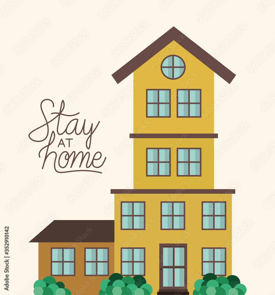 Stay at home and yellow house building vector design Stay at home and yellow house building vector design