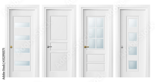 Realistic 3D home and office entry doors. Vector doors design icon set isolated on white background