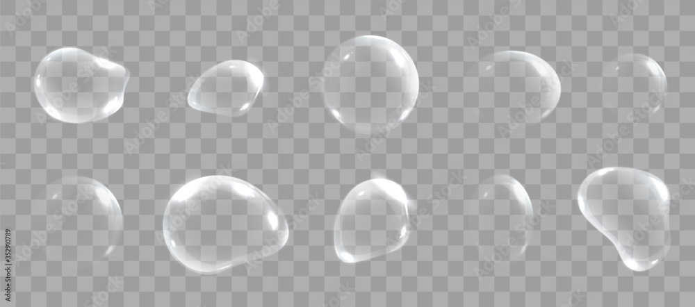 Realistic soap bubbles with rainbow reflection set isolated. Vector illustration