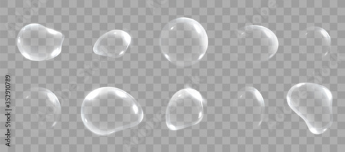 Realistic soap bubbles with rainbow reflection set isolated. Vector illustration