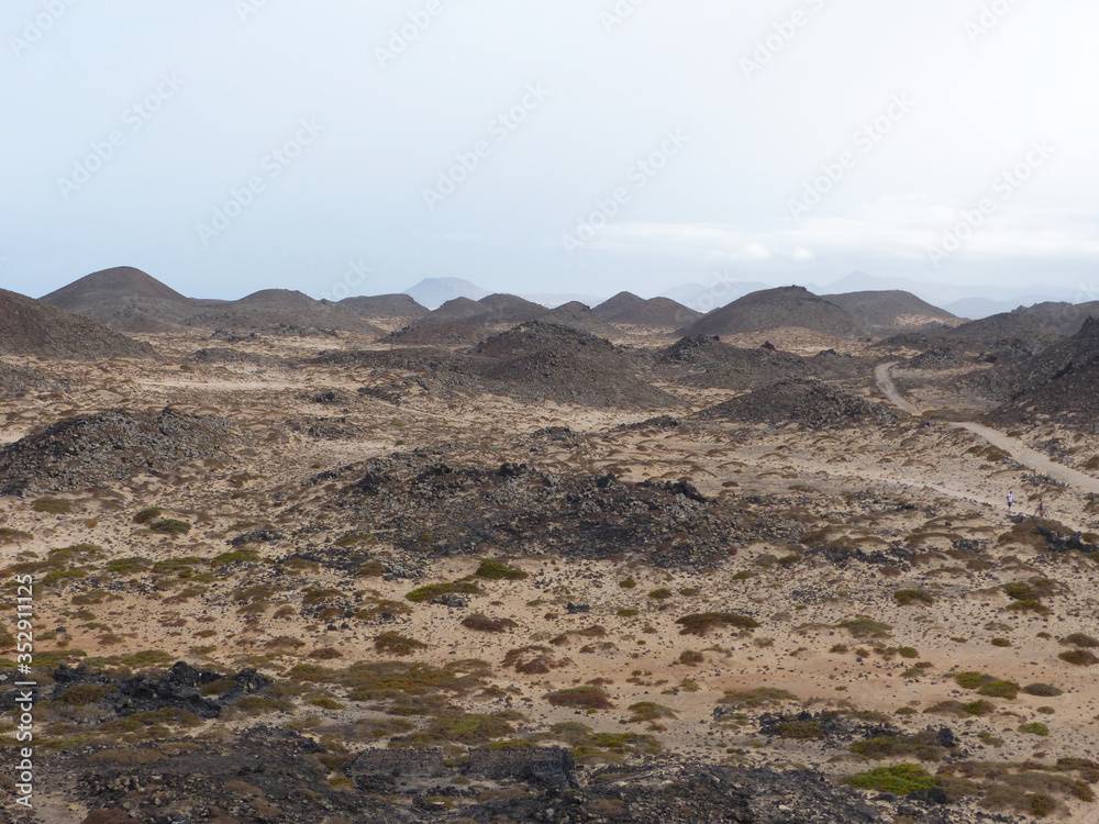 Panoramic view of the landscape of the island of Lobos, from the Punta Martiño lighthouse. Fuerteventura. Canary Islands.
