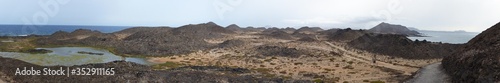 Panoramic view of the landscape of the island of Lobos, from the Punta Martiño lighthouse. Fuerteventura. Canary Islands.