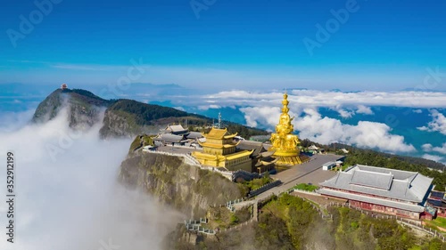 drone view time lapse of emei mountain jinding scenic photo