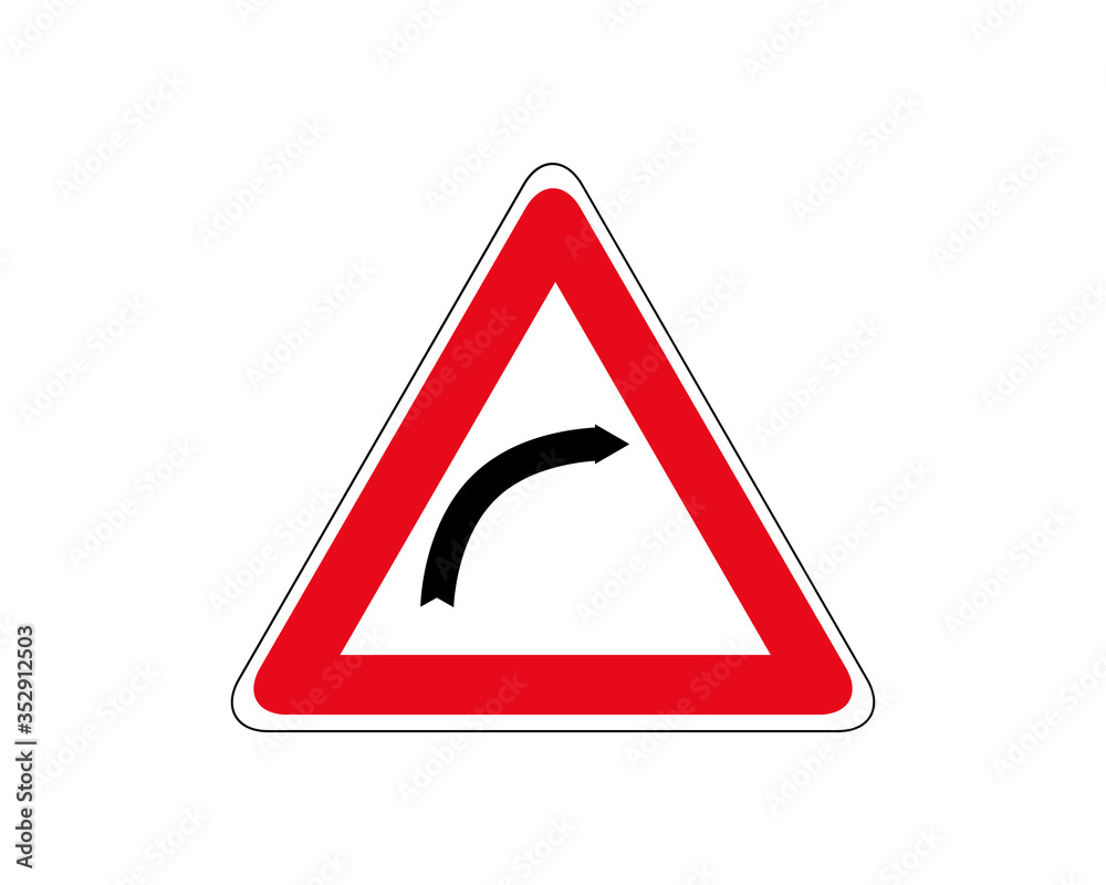 Vector red triangle traffic sign right turn. Vector illustration Vector red triangle traffic sign right turn. Vector illustration