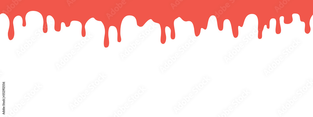 Red blood liquid dripping horizontally seamless repetitive vector illustration pattern isolated on transparent background. 
