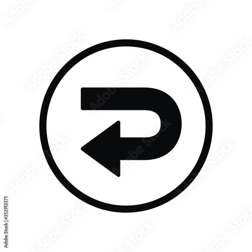 Black round return arrow icon, simple vector u turn shape pointer flat design infographic pictogram vector, app logo web button ui ux interface elements isolated on white background