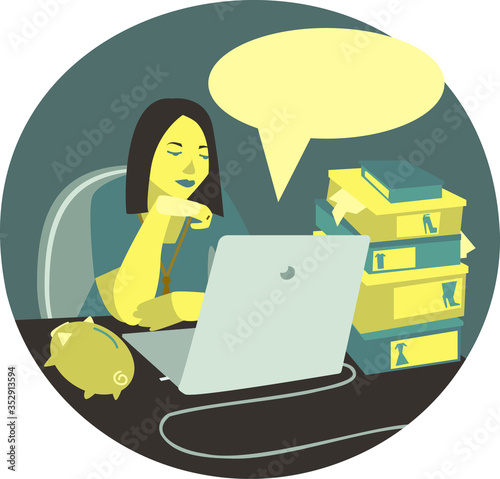 Girl orders and buys clothes and shoes online over the Internet