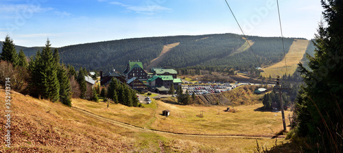 Panoramic scene of reddish saddle known as Cervenohorske sedlo at Jeseniky mountains in Northern Moravia, Czech Republic, Europe photo