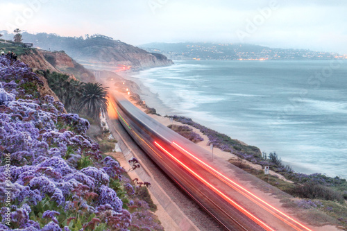 long exposure sunset train in Del Mar photo