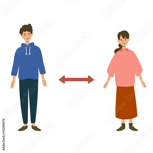 【新しい生活様式】距離を取る男女のイラスト