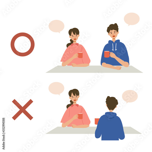 【新しい生活様式】横並び会話の推奨イラスト