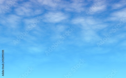 Blue sky background with white clouds. Cumulus white clouds in the clear blue sky in the morning. 3D illustration