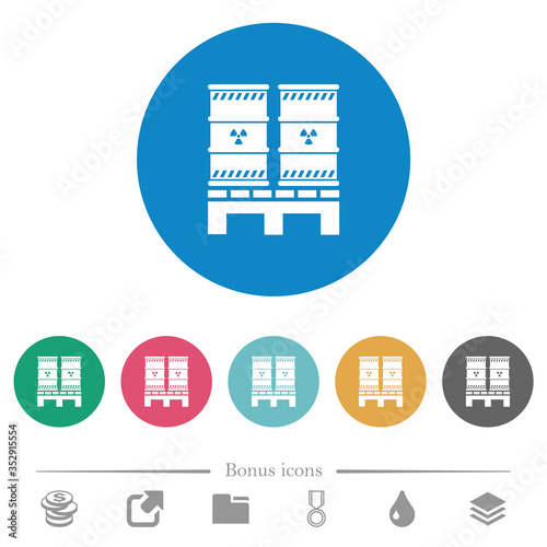 Pallet with radioactive waste flat round icons