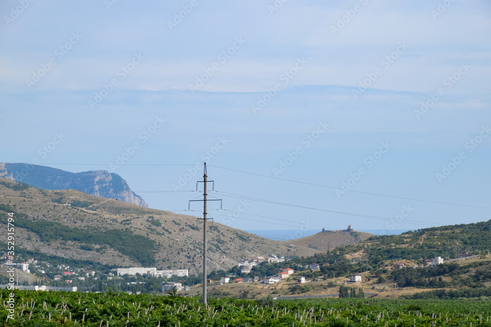 Landscapes of Crimean nature. Fields and hills visible from the car window from the road. Landscapes of Crimean nature. Fields and hills visible from the car window from the road.